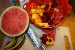 Ingredienser till hallon och melonsoppa. Foto: Caroline Maino
