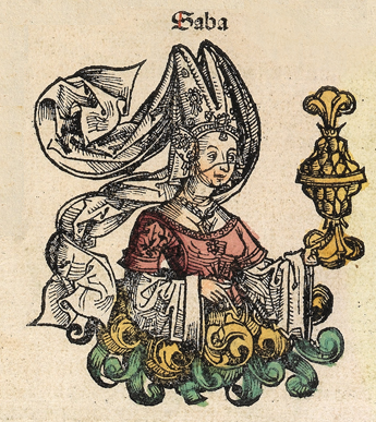 Drottningen av Saba. Träsnitt från 1400-talet.